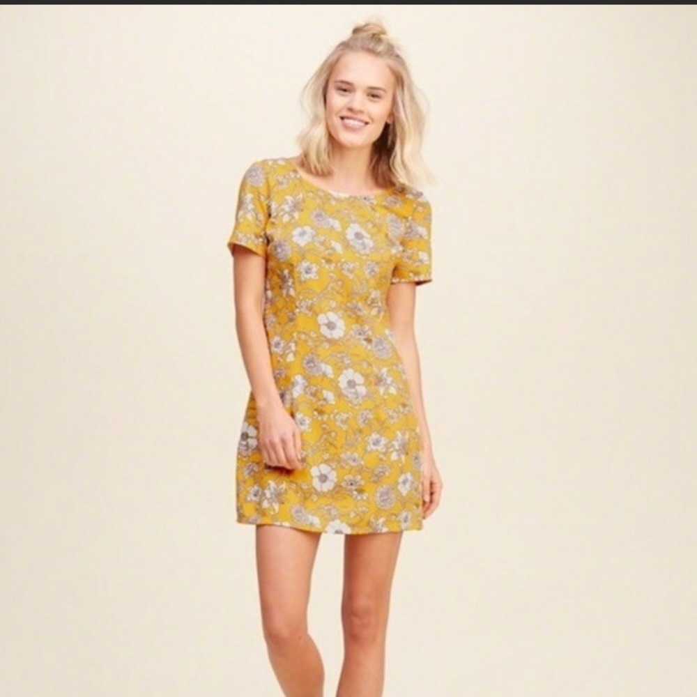 Yellow Flower Print Mini Dress